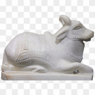 White Marble Statue Of Nandi Bull In Sitting Pose - Carving Clipart