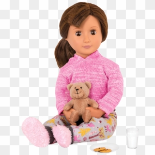 Bear Hugs Pajama Outfit Reese Holding Bear - Boneca Our Generation Morena Clipart
