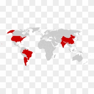 Argentina, Brazil, India, People's Republic Of China, - Grey Map Of The World Png Clipart