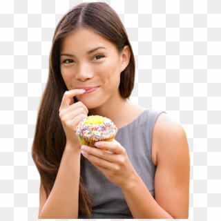 Asian Woman Eating Sweet Cake - Woman Eating Cake Png Clipart