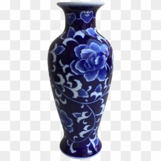 Asian Blue & White Lotus Flower Vase - Blue And White Porcelain Clipart