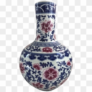 Chinese Chinoiserie Blue & White Porcelain Vase On - Blue And White Porcelain Clipart