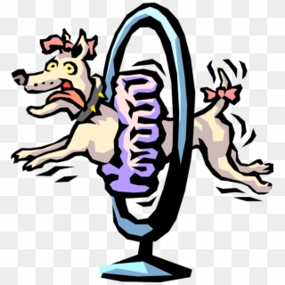 Vector Illustration Of Show Dog Jumping Through Hoop Clipart