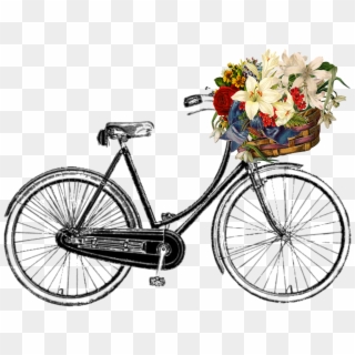 Vintage Bicycle Png - Bike With Flowers Transparent Background Clipart