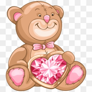 Transparent Teddy Bear With Diamond Heart Png Clipart - Valentine Bear Transparent Background