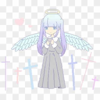 Cute Kawaii Anime Girl Wings Angel Pixel Cross Heart - Angel Clipart