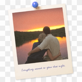 A Young Couple Leans In For A Kiss With An Orange Sunset - Picture Frame Clipart