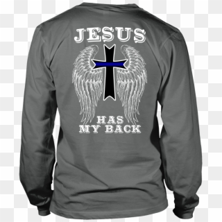 Police Thin Blue Line Cross Jesus Guardian Angel Shirt - My Dad The Soldier Clipart