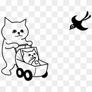 Stroller Parent Child Walk Baby Babysit Babysitter - Domestic Short-haired Cat Clipart
