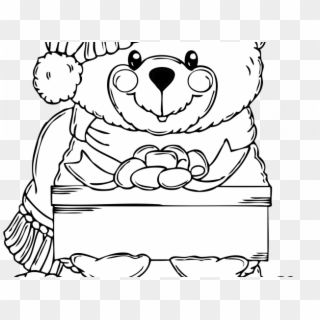 Christmas Bear Coloring Page With Clipart - Christmas Teddy Bear Coloring Page - Png Download