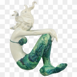 Flowing Hair Mermaid With Green Swirl Tail - Figurine Clipart