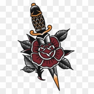 #tattoo #traditional #rose #knife #freetoedit - Traditional Rose And Dagger Tattoo Clipart