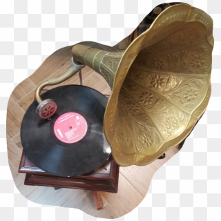 A Rare Gramophone On A Wooden Stand, Parts Of An Existing - Antique Clipart