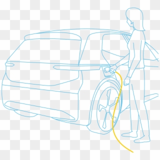 Woman Is Charging Her Electric Vehicle - Sketch Clipart