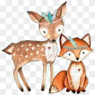 #tribal #fox #deer #woodland #forest #animals - Woodland Creatures With Flowers Clipart