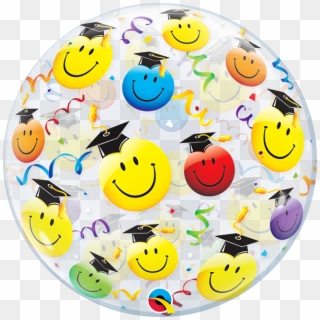 22" Clear Bubble Balloon With Smile Faces Wearing Grad - Bubble Balloons Clipart