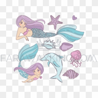 Mermaid Ocean Cartoon Travel Tropical Vector Illustration - Mermaid Cartoon Clipart