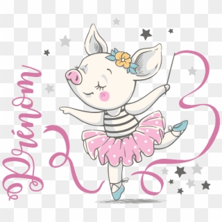 Sticker Prenom Personnalise Cochon Ballerine Ambiance - Illustration Clipart