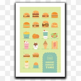 Kawaii Burgers Menu Art Print - Graphic Design Clipart