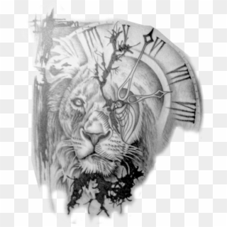 Tattoos Png - Lion And Clock Tattoo Design Clipart
