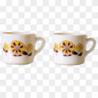 Two Cups Sovirel France, Pyrex Décor Of Flowers Vintage - Coffee Cup Clipart