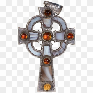 Antique Victorian Scottish Silver Cross Agate And Citrine - Cross Clipart