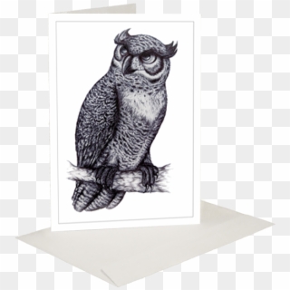 Horned Owl Inkling Greeting Card - Great Horned Owl Clipart