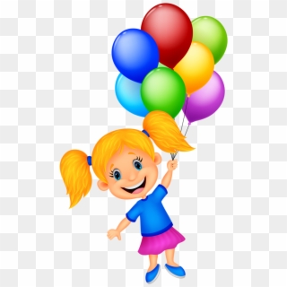 Clipart Aniversário - Girl Holding Balloons Clip Art - Png Download