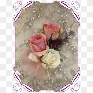 Silk Artificial Rose Pink And Cream Ladies Corsage - Flower Bouquet Clipart