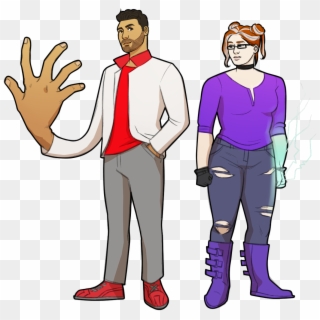 Drawing Of Two People, A Man With His Right Hand Warped - Cartoon Clipart
