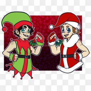 Santa And Elf - Cartoon Clipart