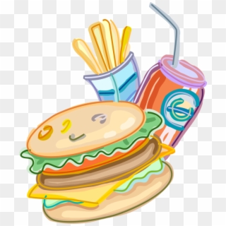 Vector Illustration Of Fast Food Hamburger With French - Food Eating Cartoon Png Clipart