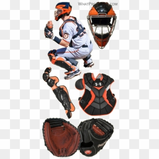 Buster Posey Glove Model, Buster Posey Chest Protector, - Orange And Black Under Armour Catchers Gear Clipart
