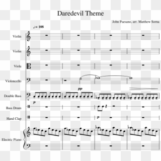 Daredevil Theme Sheet Music Composed By John Paesano, - Daredevil Violin Sheet Music Clipart