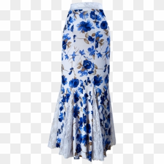 Falda Blanca Flores Azules 6 Gajos Con Encaje - A-line Clipart