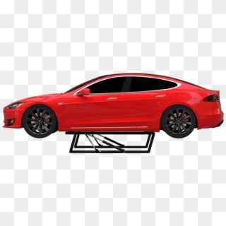 Red Electric Vehicle, A Tesla, On The Xlt Quickjack - Electric Car Lift Clipart