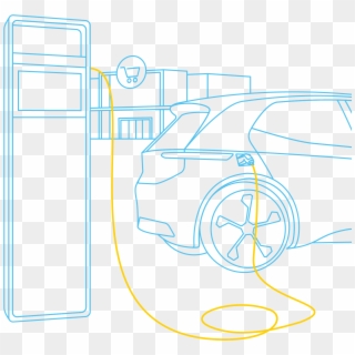Vehicle Is Charged In The Car Park Of A Supermarket - Technical Drawing Clipart