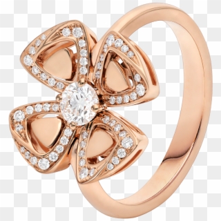 Fiorever 18 Kt Rose Gold Ring Set With A Central Diamond - Ring Bulgari Jewelry Clipart
