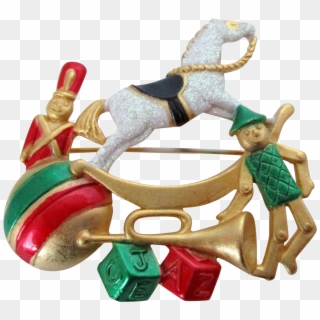 Ajc Christmas Toys And Rocking Horse Pin Vintage - Christmas Ornament Clipart