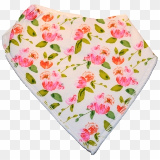 White Bandana Bib With Pink Flowers And Green Leaves - Pattern Clipart