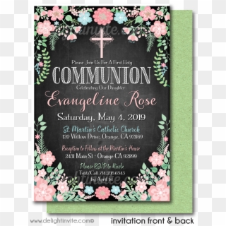 Vintage Chalkboard Botanical Communion Invitation - Mint And Peach Baptism Clipart