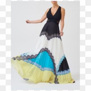 Turquoise, Yellow And Black Pleated Lace Chiffon Maxi - Forever Unique Clipart