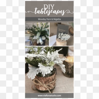 Woodland Tablescape With Planted Fern, Dusty Miller - Centrepiece Clipart