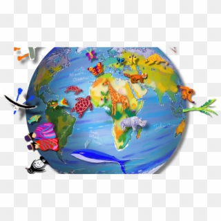Globe With Animals - World Paint Clipart