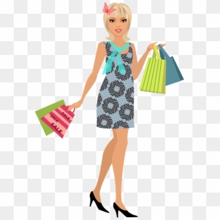 Women Bag Clipart Girly - Cartoon Girl Holding Shopping Bags - Png Download