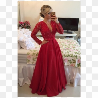 Burgundy V Neck Lace - Prom Dresses Red Deep V Lace Clipart