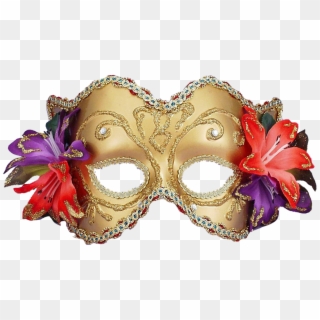 Gold Venetian Half Mask With Flowers , Png Download - Png Format Png Gold Mardi Gras Mask Png Clipart