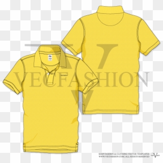 Men Yellow Polo Neck Short Sleeve T-shirt Vector Template - Active Shirt Clipart