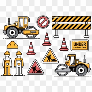 Road Construction With Road Roller Vector Icons - Construction Vector Art Png Clipart