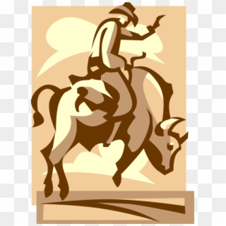 Vector Illustration Of Rodeo Cowboy Rides Bronco Bull - Bull Rider Cross Stitch Clipart